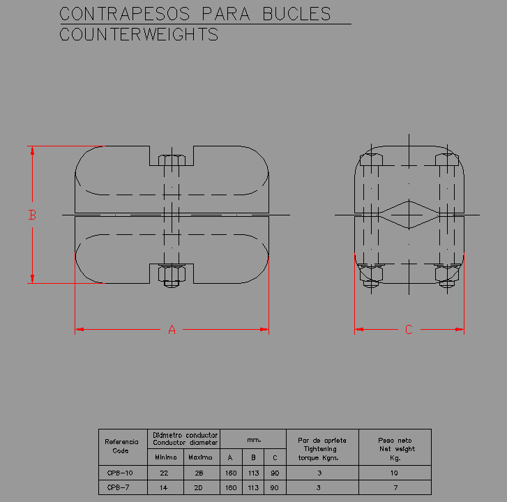 Bloque Autocad Contrapeso para bucles CPB-10.